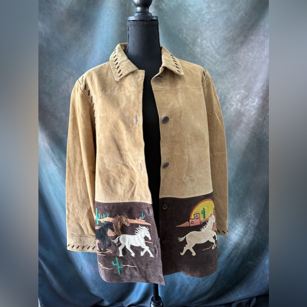 Vintage The Quacker Factory Genuine Leather Horse Embroidery Jacket